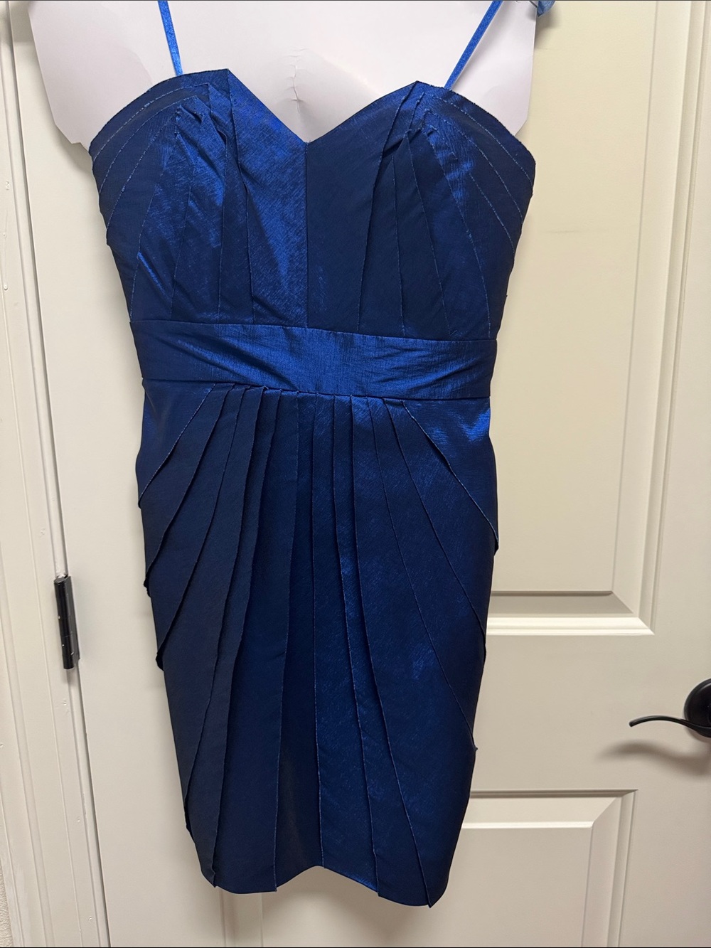 Max & Cleo Royal Blue Pleated Satin Mini Dress
